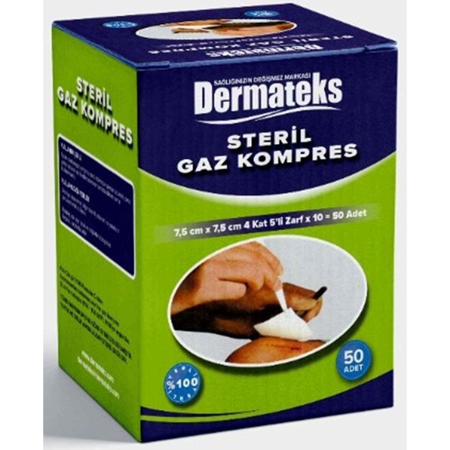 DERMATEKS GAZ KOMPRES 7,5 x 7,5cm 4 KAT 5 Lİ ZARF - 50 LİK PAKET STERİL